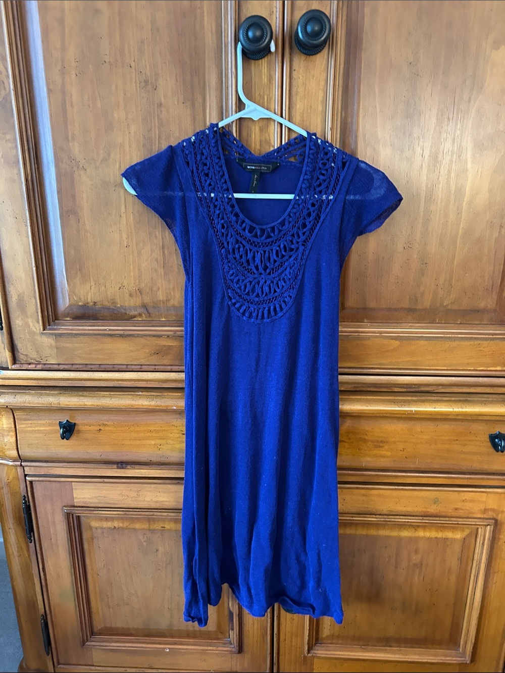 BCBGMaxAzria Royal Blue Crochet-Yoke Mini Dress